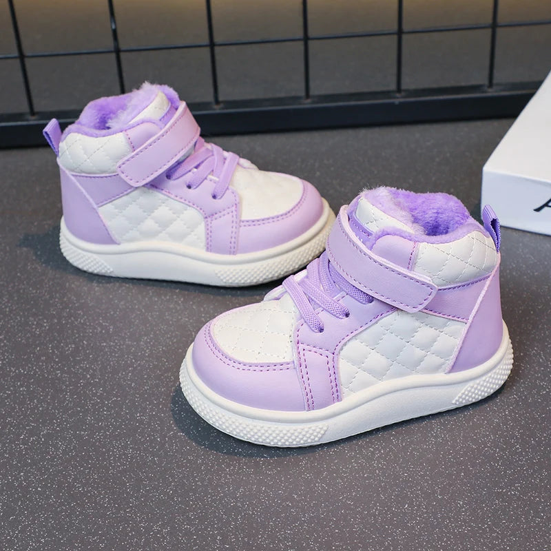 Fleece Lined Sports Shoes – Warm Kids Winter Sneakers with EVA Outsole
