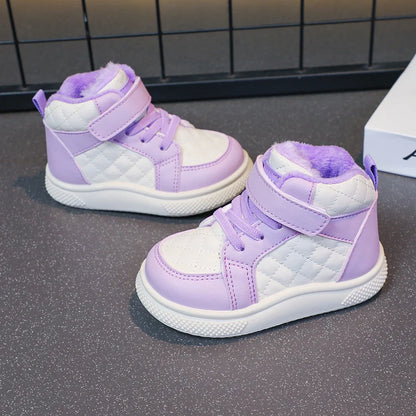 Fleece Lined Sports Shoes – Warm Kids Winter Sneakers with EVA Outsole