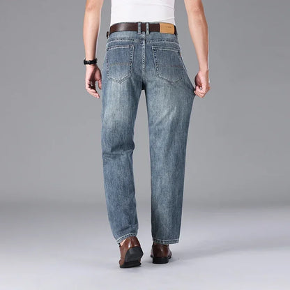 2026 Summer High Quality Brand Cloth Business Casual Men's Lightweight Straight Loose Jeans Classic Retro thin cotton trousers