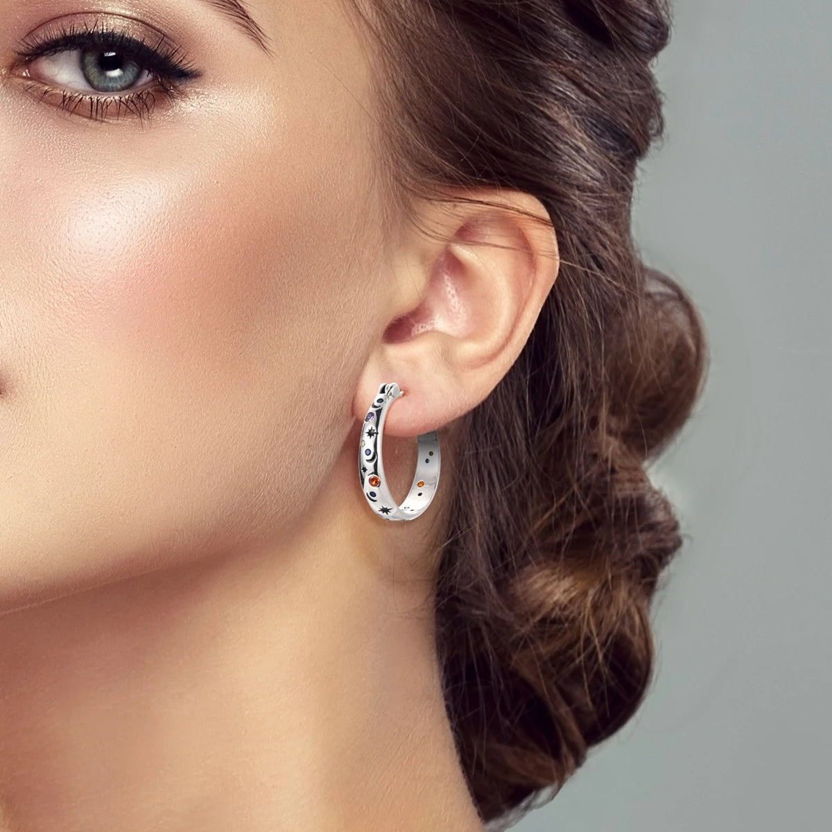 Sterling Silver Hoop Earrings – Zirconium Star Drop Style For Women’s Anniversary Jewelry Gift
