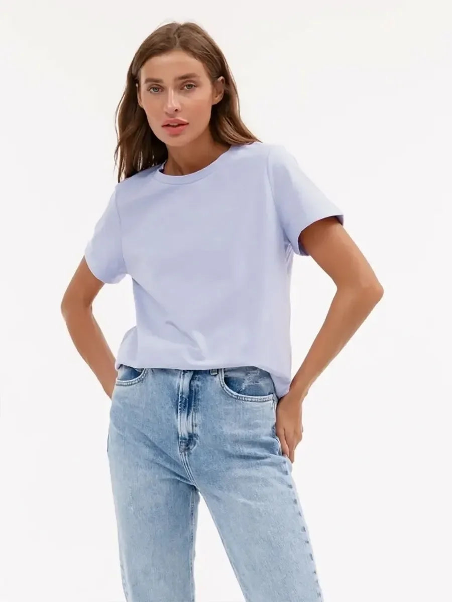 Cotton Womens T-Shirt - Summer Short Sleeve Loose Basic Top