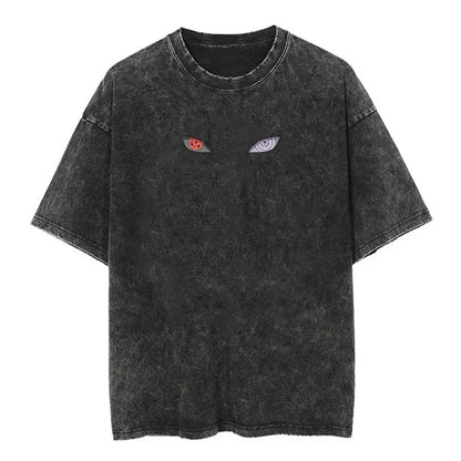 Men Streetwear Tshirt Japanese Naruto Anime Graphic T-Shirt Cotton Harajuku Washed T Shirt Summer Hip Hop Tops Tees Black
