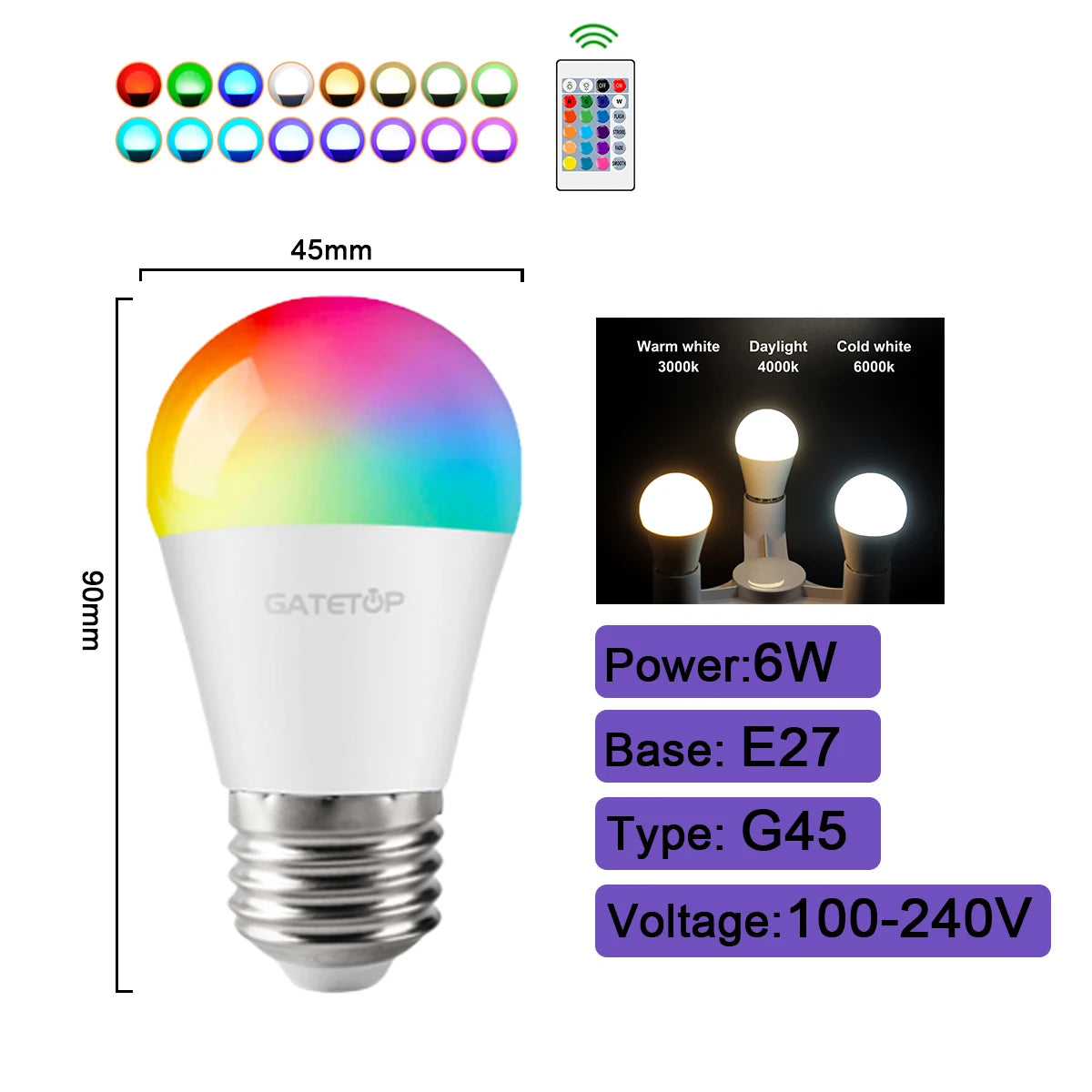 RGBW LED Bulb - Color Changing Smart Light With Remote Control | E27 Spotlight