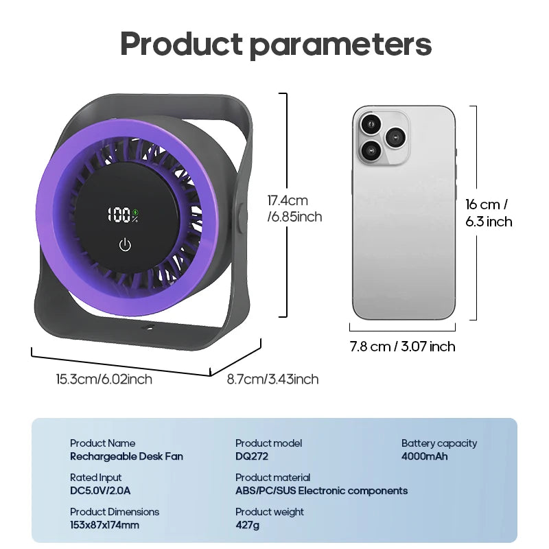 Kinscoter 4000mAh Rechargeable Wall Fan 100 Speed Adjustable Portable Desk Fan Air Cooling Fan with Remote Control for Outdoor