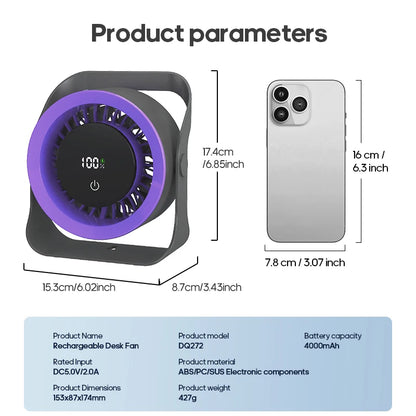 Kinscoter 4000mAh Rechargeable Wall Fan 100 Speed Adjustable Portable Desk Fan Air Cooling Fan with Remote Control for Outdoor