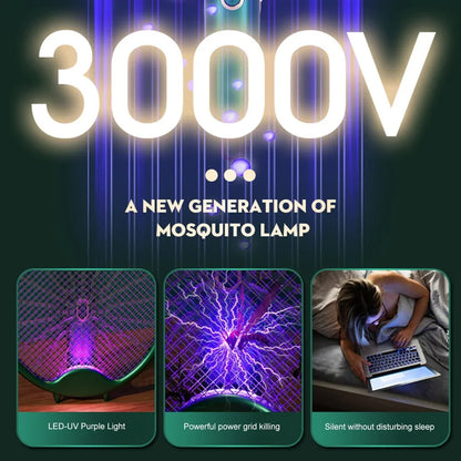 USB Mosquito Killer 3000V Electric Racket Foldable Insect Zapper Fly Swatter Rechargeable Bug Repellent Lamp Outdoor