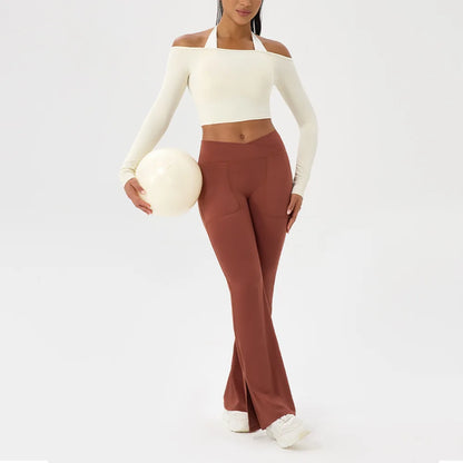 Women's Yoga Shirt - Long Sleeve One Shoulder Tight Fit Workout Top | Quick Drying