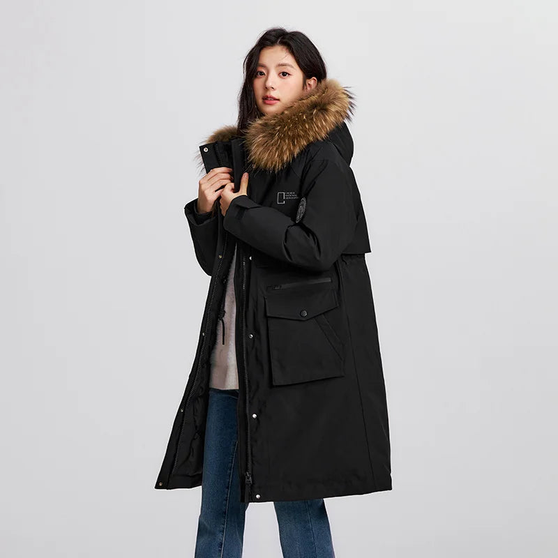 Women Goose Down Jacket | Waterproof Winter Coat with Thermal Insulation & Loose Fit Design