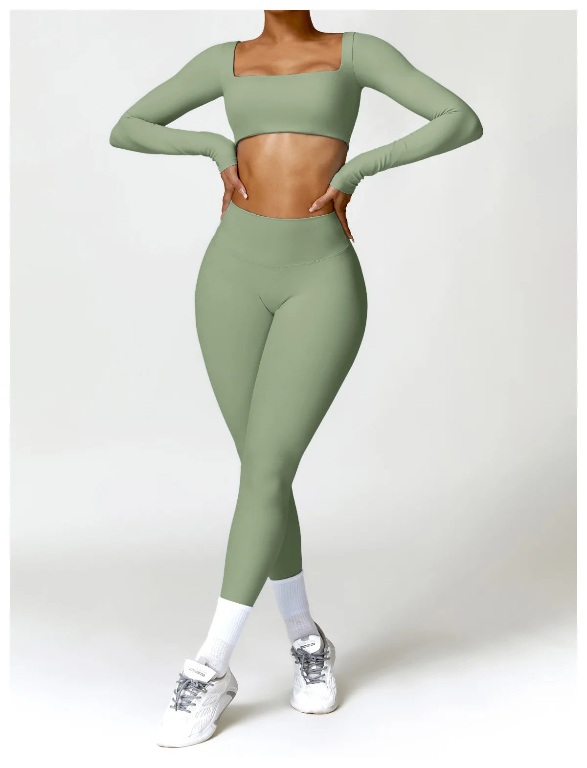 Women Yoga Suit - Quick Dry Gym Tracksuit With Long Sleeve Top & High Waist Leggings
