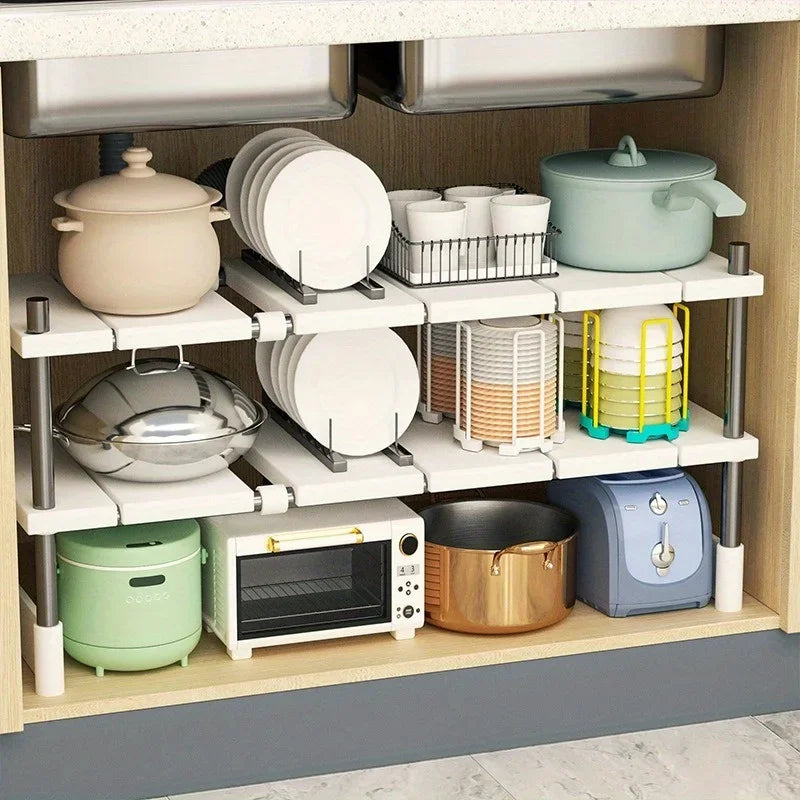 Expandable Stainless Steel Kitchen Sink Storage Rack - Multi-Layer Cabinet Organizer - ZOOMNSTORE