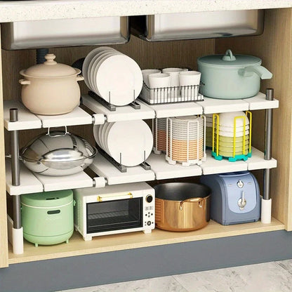 Expandable Stainless Steel Kitchen Sink Storage Rack - Multi-Layer Cabinet Organizer - ZOOMNSTORE