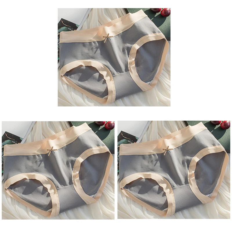 Cotton Women Panties - Mid Waist Breathable Cotton Briefs With Bow Decoration