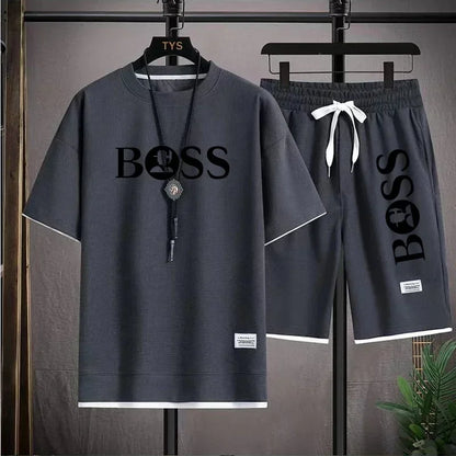 Fashion men's casual sports set new 2025 summer outdoor breathable round neck men short sleeve T-shirt + shorts two sets