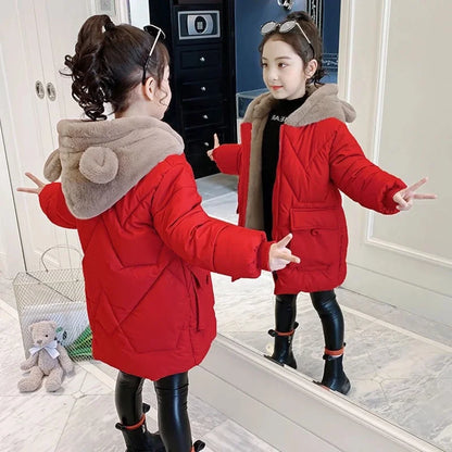 Girls Winter Jacket - Warm Hooded Cotton Polyester Coat | Windproof Kids Outerwear