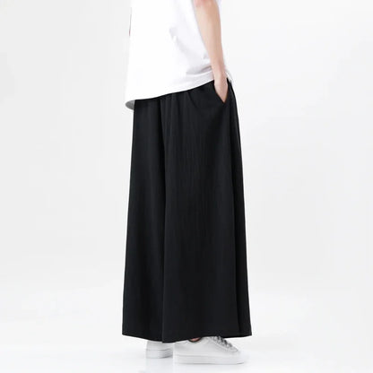 Chinese Style Linen Cotton Retro Pants Man Summer Kimono  Solid Color Traditional Pants Male Streetwear Casual Wide-Leg Trousers