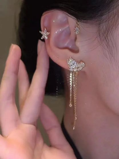 Silver Plated Metal Butterfly Ear Clips Without Piercing for Women Sparkling Zircon Ear Cuff Clip Earrings Wedding Jewelry