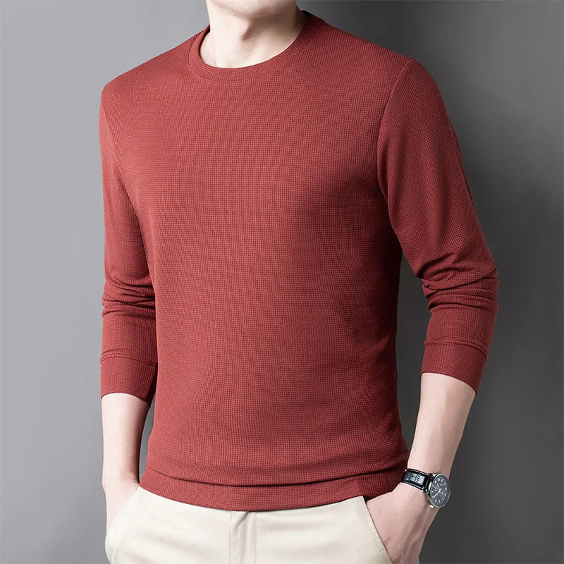 Men's Casual T-Shirt - Breathable Waffle Knit Long Sleeve Tee | Comfortable Spring Autumn Top