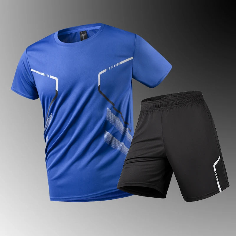 Men's Quick Drying Running Set – Breathable Polyester Shirt & Elastic Hiking Shorts for Outdoor Sports