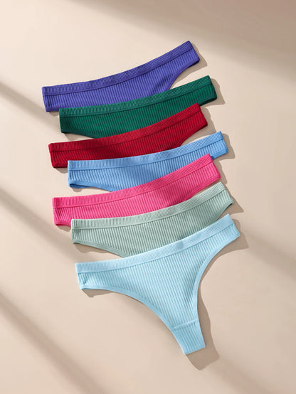7Pcs Women's Thongs Panties Cotton Striped Underwear Sexy Women Lingerie Solid Intimates Comfort Panty Soft Hot G-Strings XS-XXL