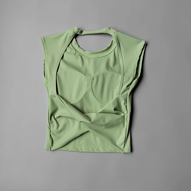 Women's Yoga T-Shirt – Breathable Backless Sports Shirt With Breast Support Tee
