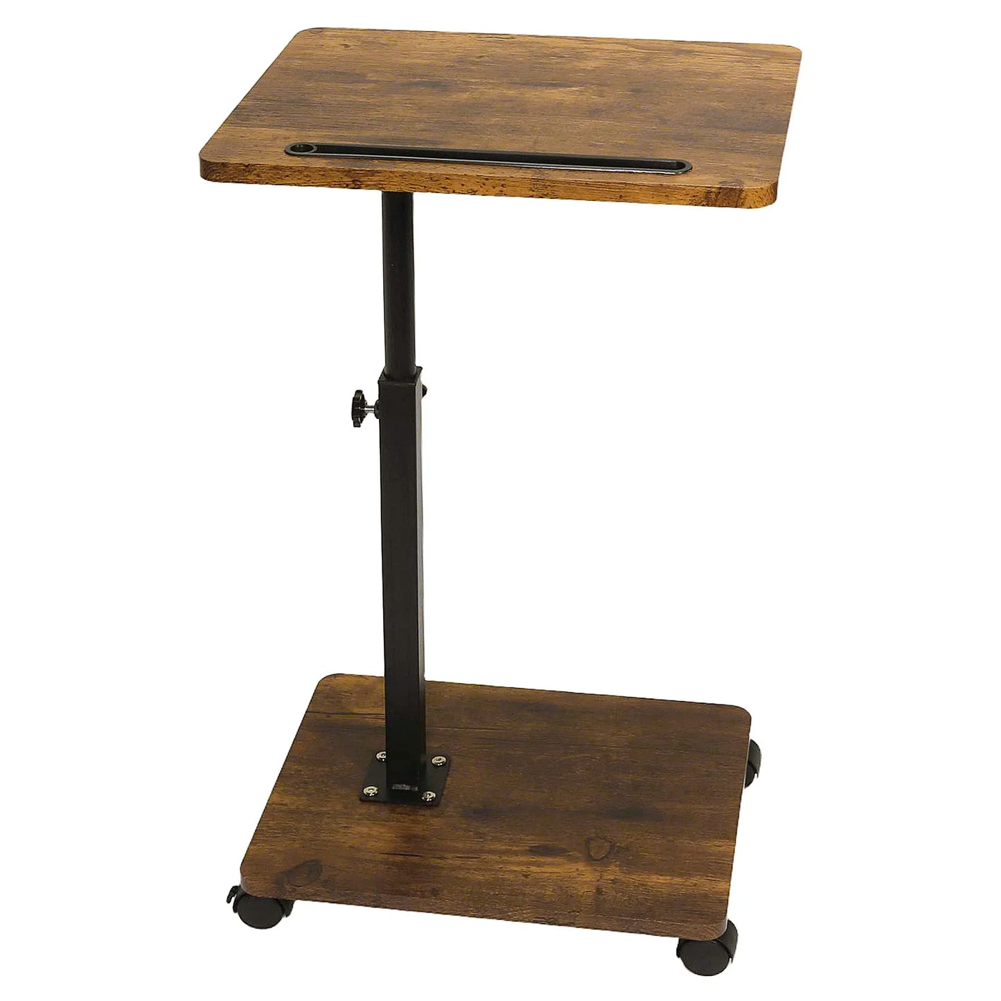 C Shaped Side Table – Mobile Coffee Table With Wheels | Adjustable Height Wooden Storage