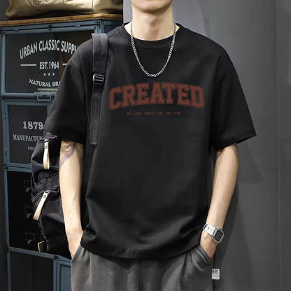 Men's Cotton T-Shirt - Printed Loose Fit Summer O-Neck Tee with Breathable Broadcloth Fabric