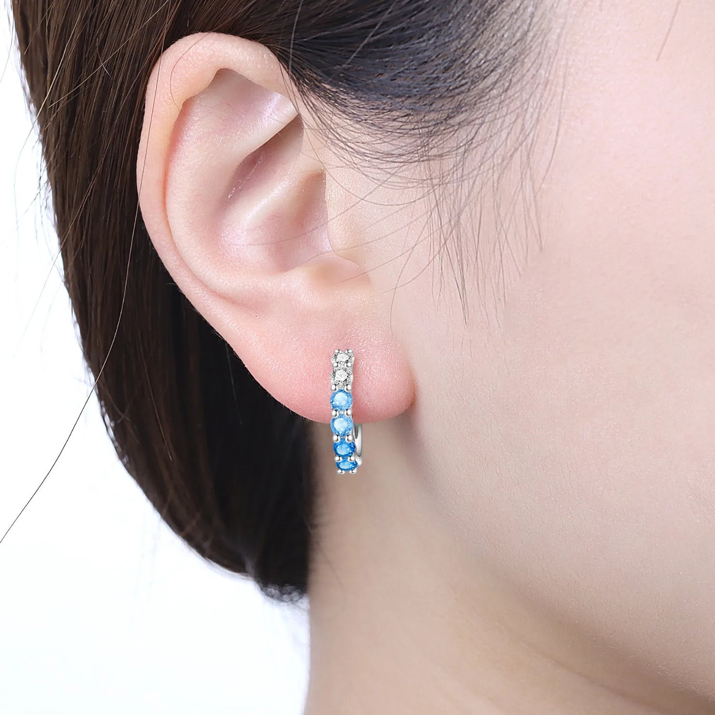 MISEFF Real 925 Sterling Silver Earring Gradual Change Green Blue Colored Zircon Hoop Earrings Engagement Wedding Jewelry Gifts