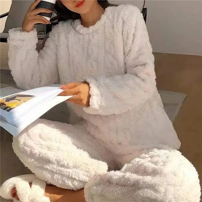 Cozy Coral Velvet Pajama Set - Warm Womens Loungewear for Winter  Christmas - ZOOMNSTORE