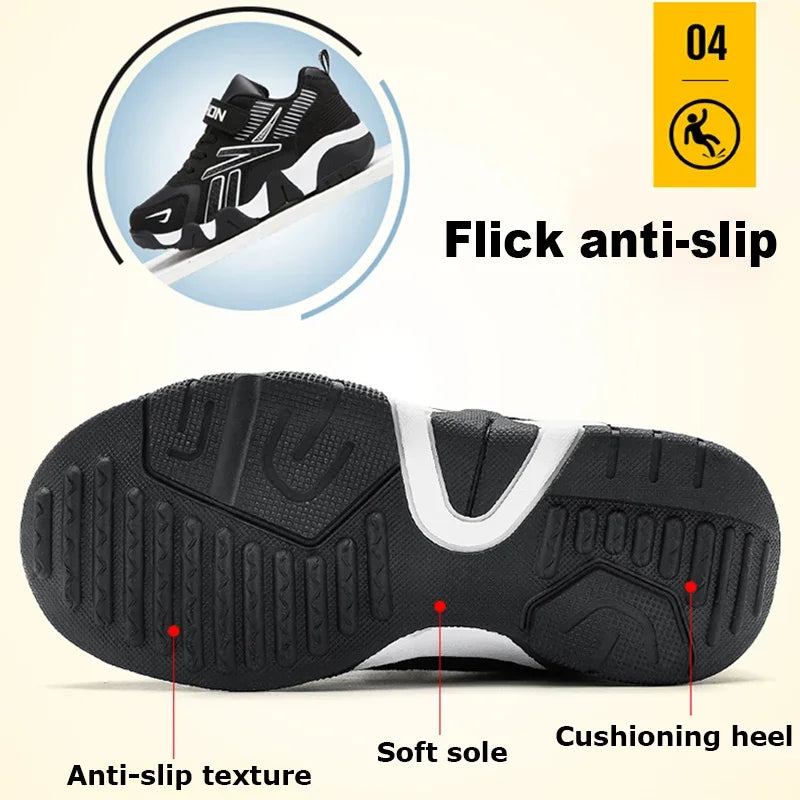 Boys Leather Sneakers - Kids Running Shoes With Rubber Outsole & Hook And Loop Closure