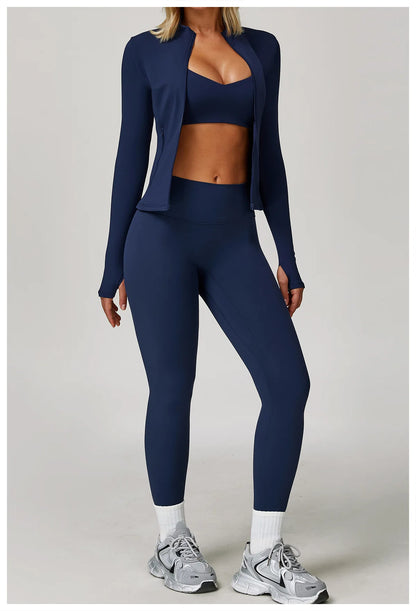 Women Yoga Sports Set - Running Fitness Outfit with Super Elastic, Breathable Gym Tracksuit