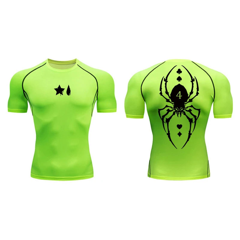Compression Shirt Men - Spider Print Long Sleeve Gym Tee with Muscle Support