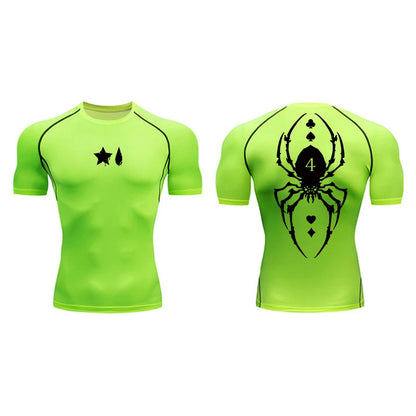 Compression Shirt Men - Spider Print Long Sleeve Gym Tee with Muscle Support
