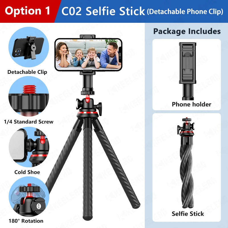 Wireless Bluetooth Selfie Stick for Smartphone Gopro Tripod for DSLR Camera with Octopus Legs for Xiaomi iPhone Huawei Samsung