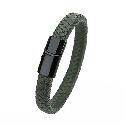 Mibrow Braided Black Leather Men Bracelet 10x5 12x6mm Size Fashion Metal Magnetic Clasp Wrap Bracelets Punk Charm Men Jewelry