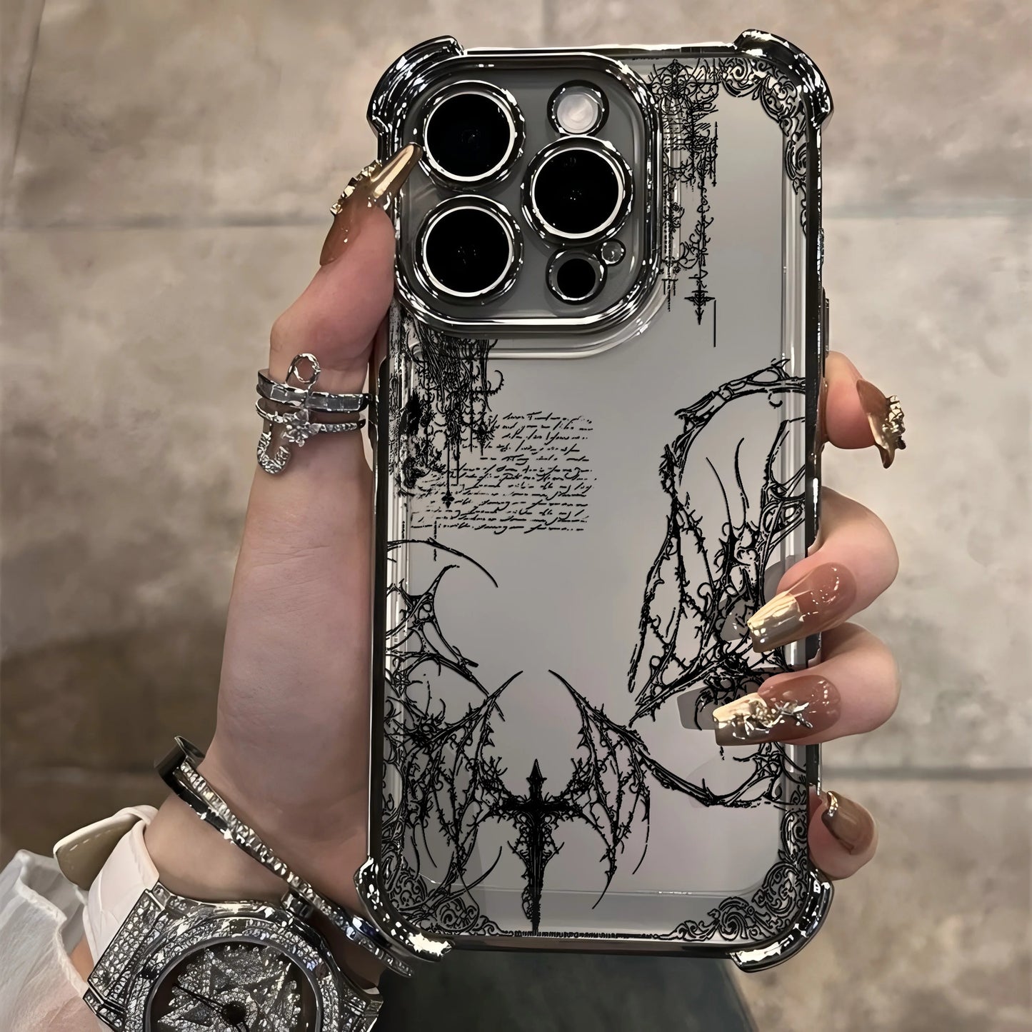 Cool Dark Gothic Cross Mark Line Plating Phone Case For IPhone 17 16e 16 15 14 13 12 11 Pro Max X XR XSMax 7 8 Mini Air Plus