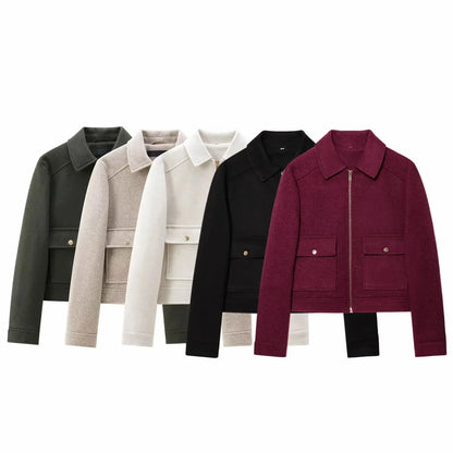 Women's Zipper Jacket - Casual Long Sleeve Coat With Pocket | Lightweight Winter Outerwear
