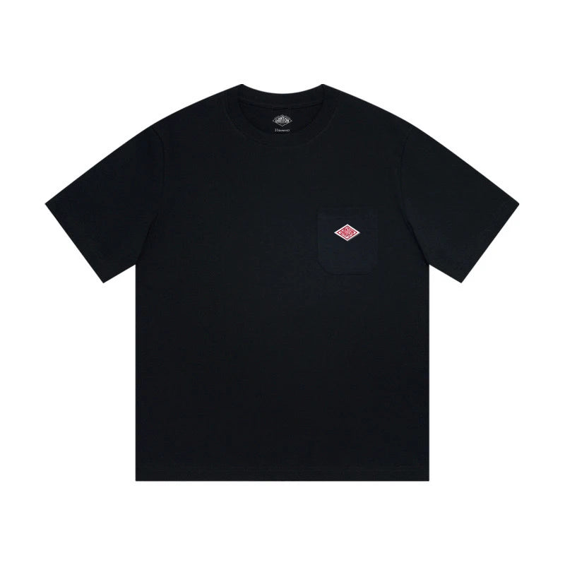 2025 Summer Men Women's Pure Cotton Embroidery T-Shirt Short Sleeve Tees Simple Solid Pocket Fashion Brand Casual Tops
