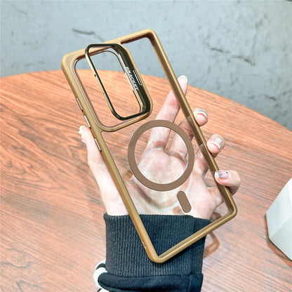 For Magsafe Hidden Fold Lens Holder Case For Samsung S26 S25 Ultra S24 S23 S22 Plus Transparent Magnetic Wirelesss Charge Cover