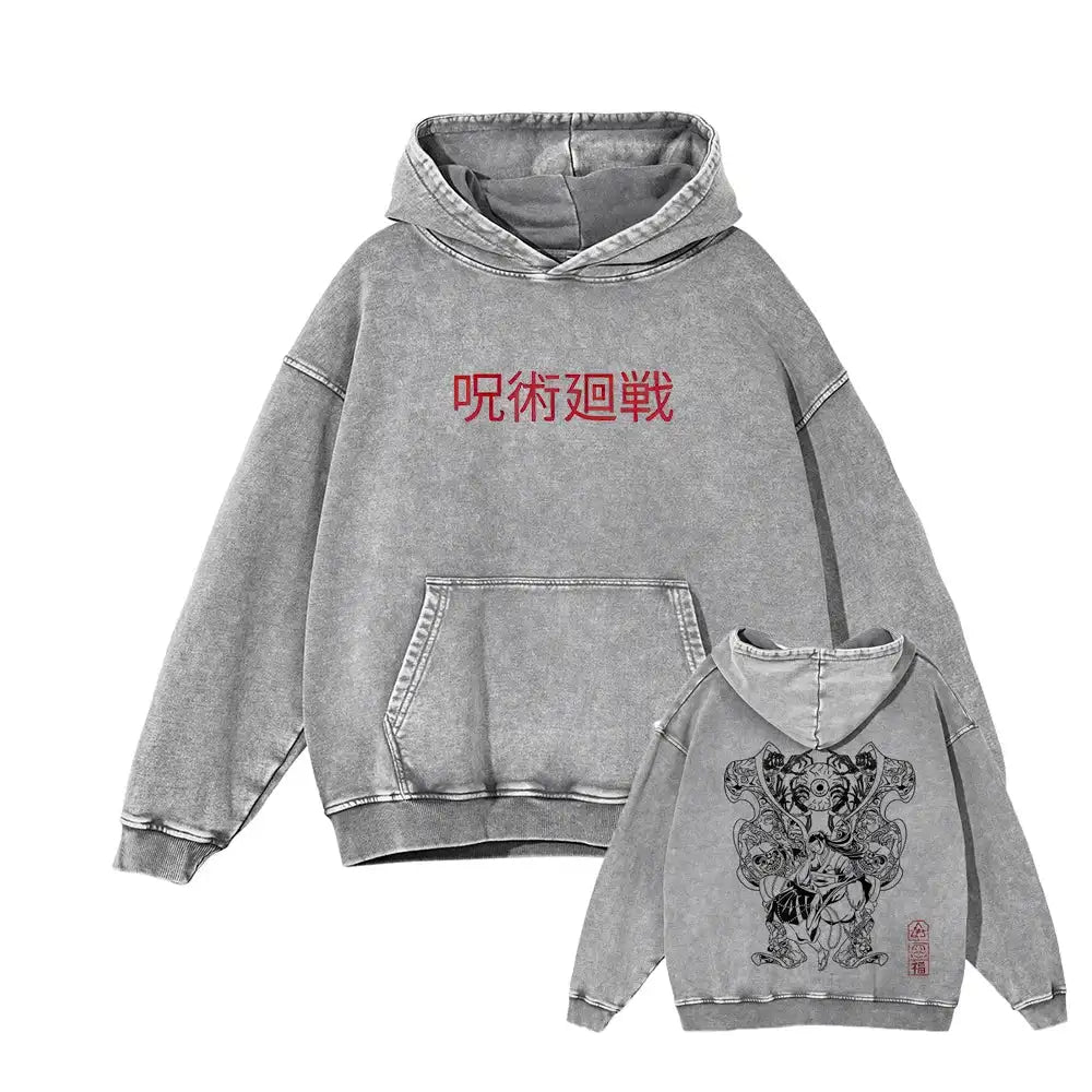 Japanese Anime Jujutsu Kaisen Print Hooded Pullover Men Hip Hop Sweatshirt Vintage Hoodie Harajuku Cotton Sweatshirts