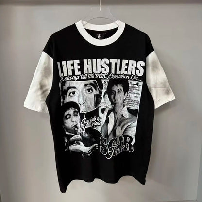 26SS Y2K High Quality American Retro Trendy Fashion Tops LIFE HUSTLERS 100% cotton large size loose Men's Women's T-Shirt