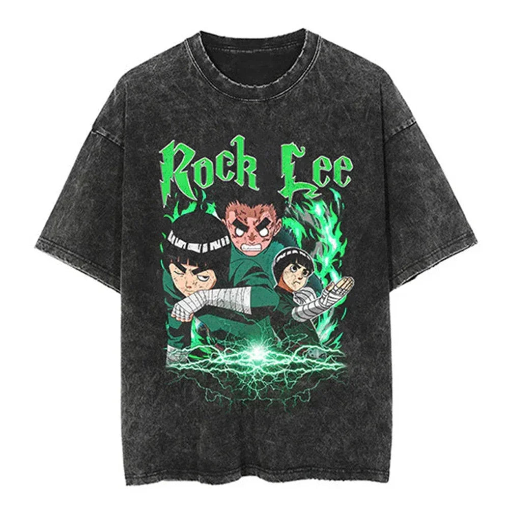 Men Streetwear Tshirt Japanese Naruto Anime Graphic T-Shirt Cotton Harajuku Washed T Shirt Summer Hip Hop Tops Tees Black