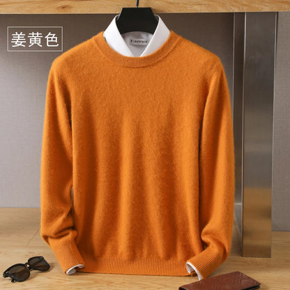 Mink Cashmere Sweater - Men's Knit Pullover Long Sleeve O-Neck Jumper