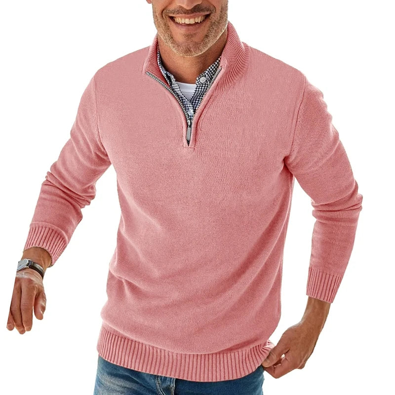Men Long Sleeve Zipper Pullover Sweater Fit Mock Neck Casual Knitted Polo Sweater Warm Turtleneck Pullover Sweater Work Jumper