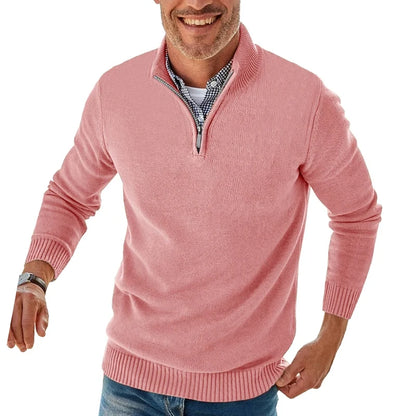 Men Long Sleeve Zipper Pullover Sweater Fit Mock Neck Casual Knitted Polo Sweater Warm Turtleneck Pullover Sweater Work Jumper