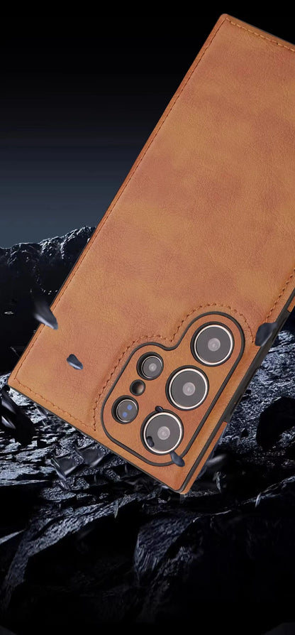 Luxury Vintage PU Leather Case for Samsung S26 Ultra S25 S24 Plus S23 S22 S26Ultra Slim Camera Shockproof Soft Bumper Back Cover