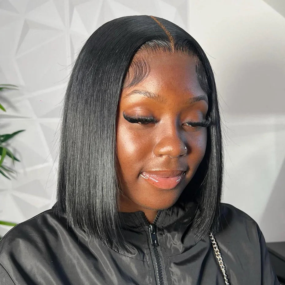 Vietnamese Human Hair Wig - 13x6 Lace Frontal Wig, 250% Density, Natural Black Bob