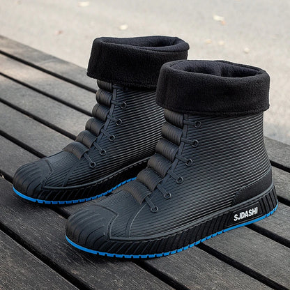 Waterproof Rain Boots - Men Women Mid-Calf Lined Fleece Casual PVC Shoes