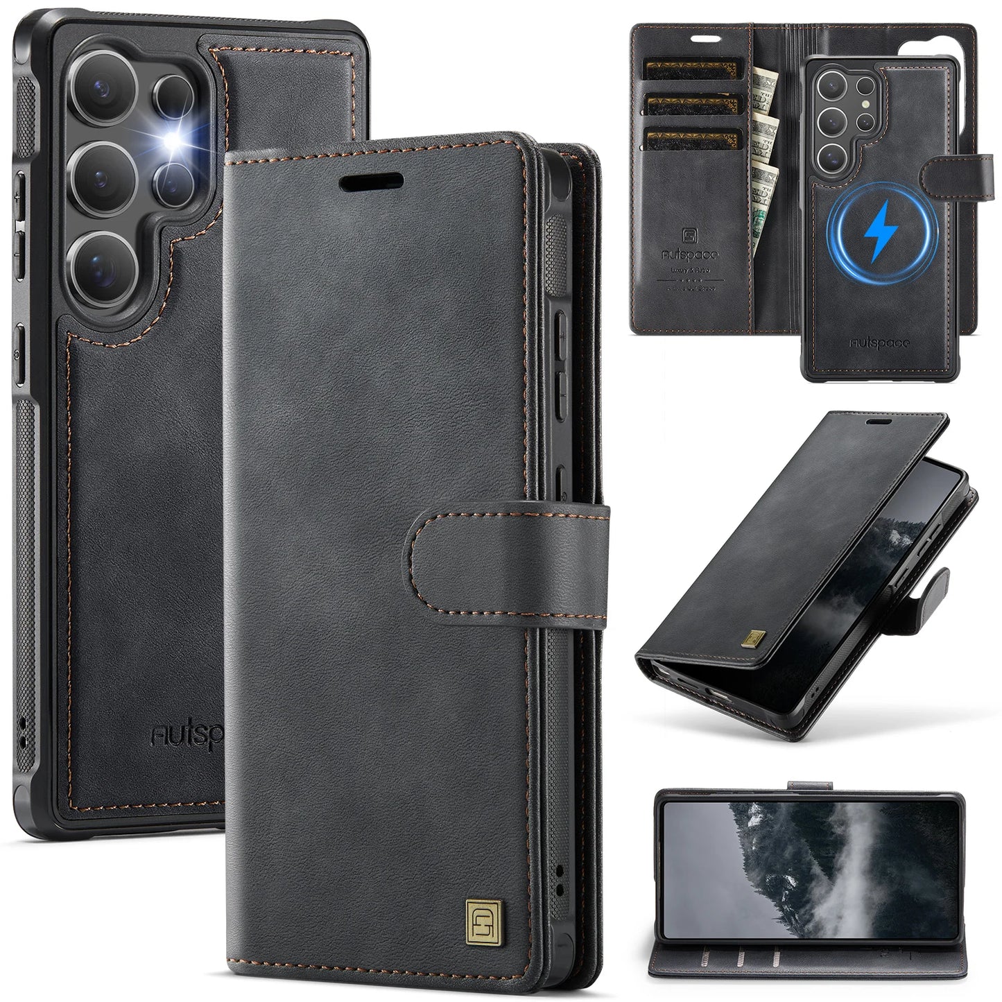 Leather Phone Case 2-in-1 Detachable Wallet Cover With Card Holder For Samsung Galaxy S25 Plus