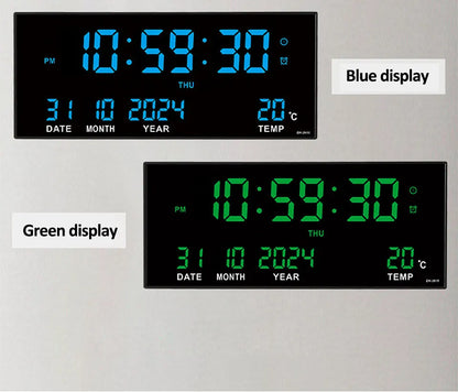 Large Digital Wall Clock with Alarm Temperature  Date Display - 14 LED Plug-In Clock