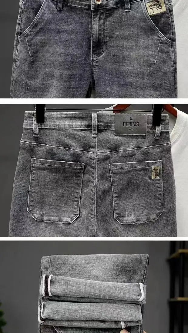 Men's Denim Shorts – Summer Embroidered Knee Length Casual Straight Fit Jeans